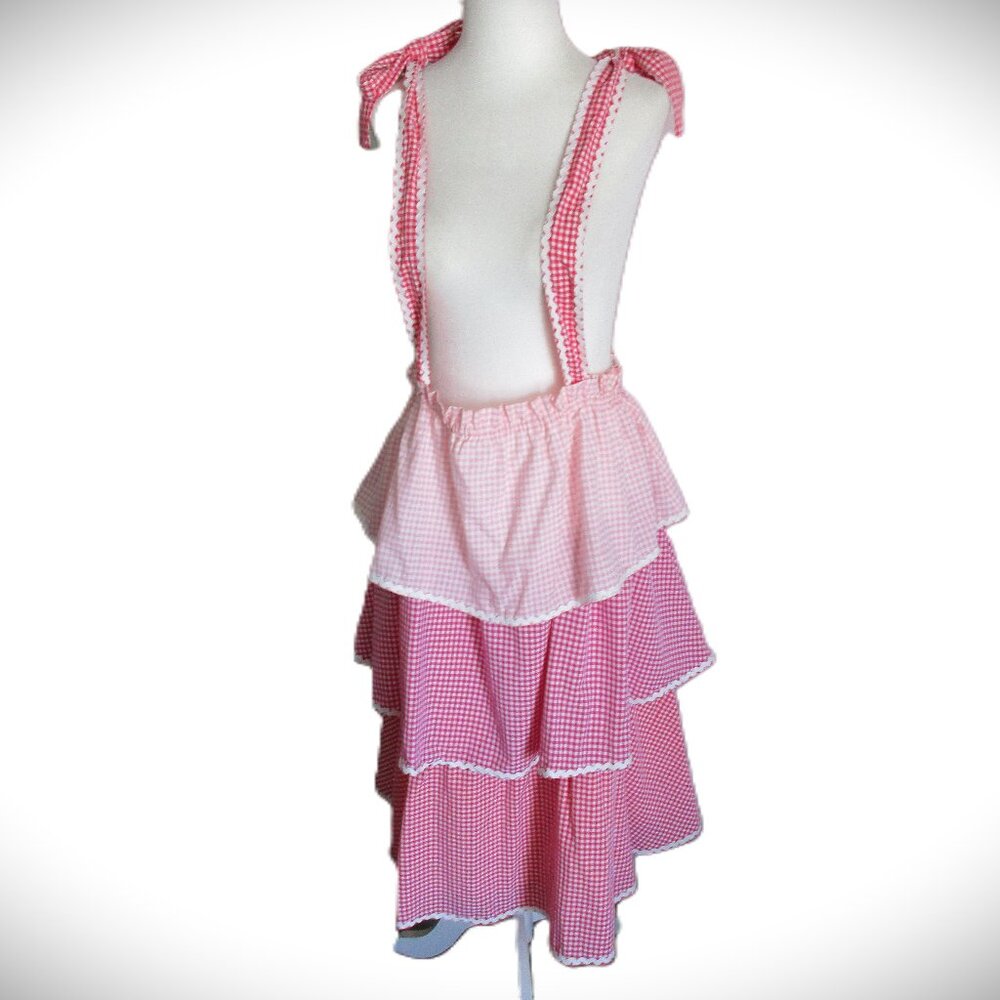 Size M/L CUTE GINGHAM SKIRT Straps Pullover 3 Tier Fully Lined Pink/White/Red